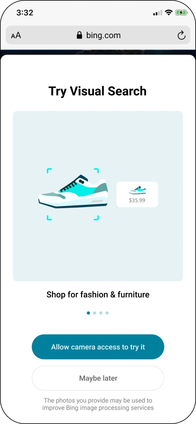 Visual search inside the Bing Search app.