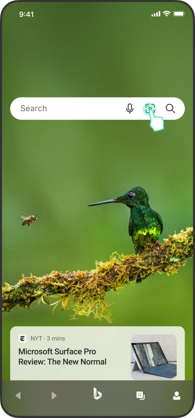 The feed, with the camera offered alongside the search box.