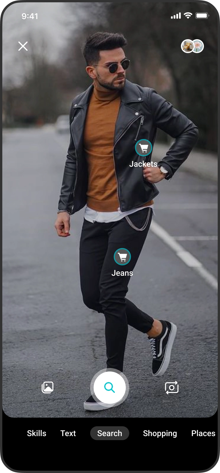The camera naming the jeans and jacket a person is wearing.