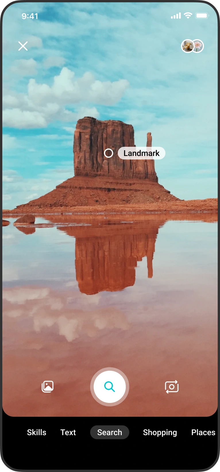 A landmark held in camera view and labelled.
