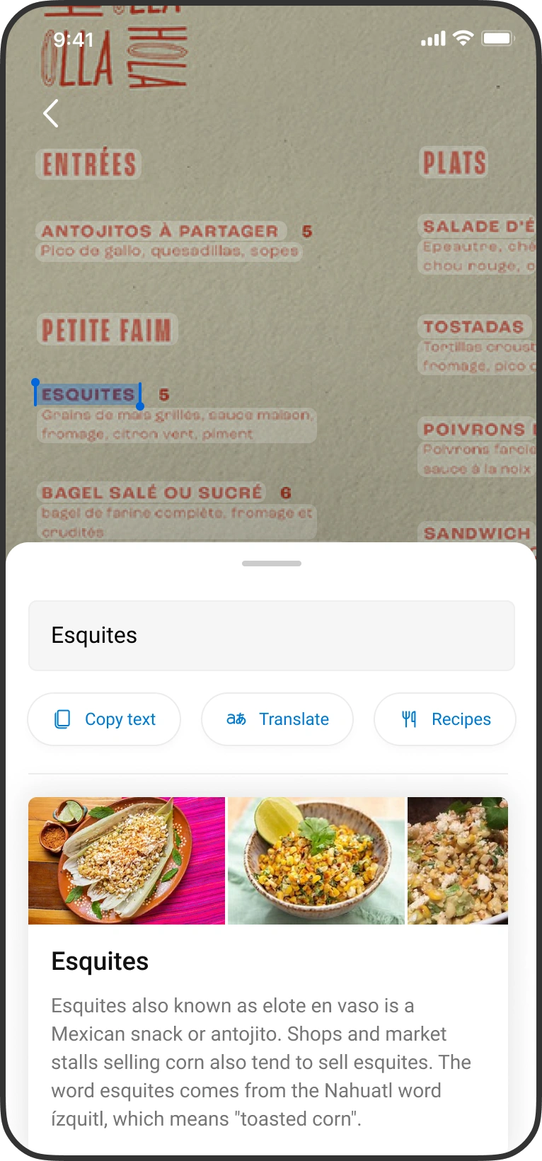 The recognised text handed off to another app.