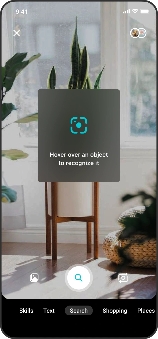 The recognised object named, with actions offered.