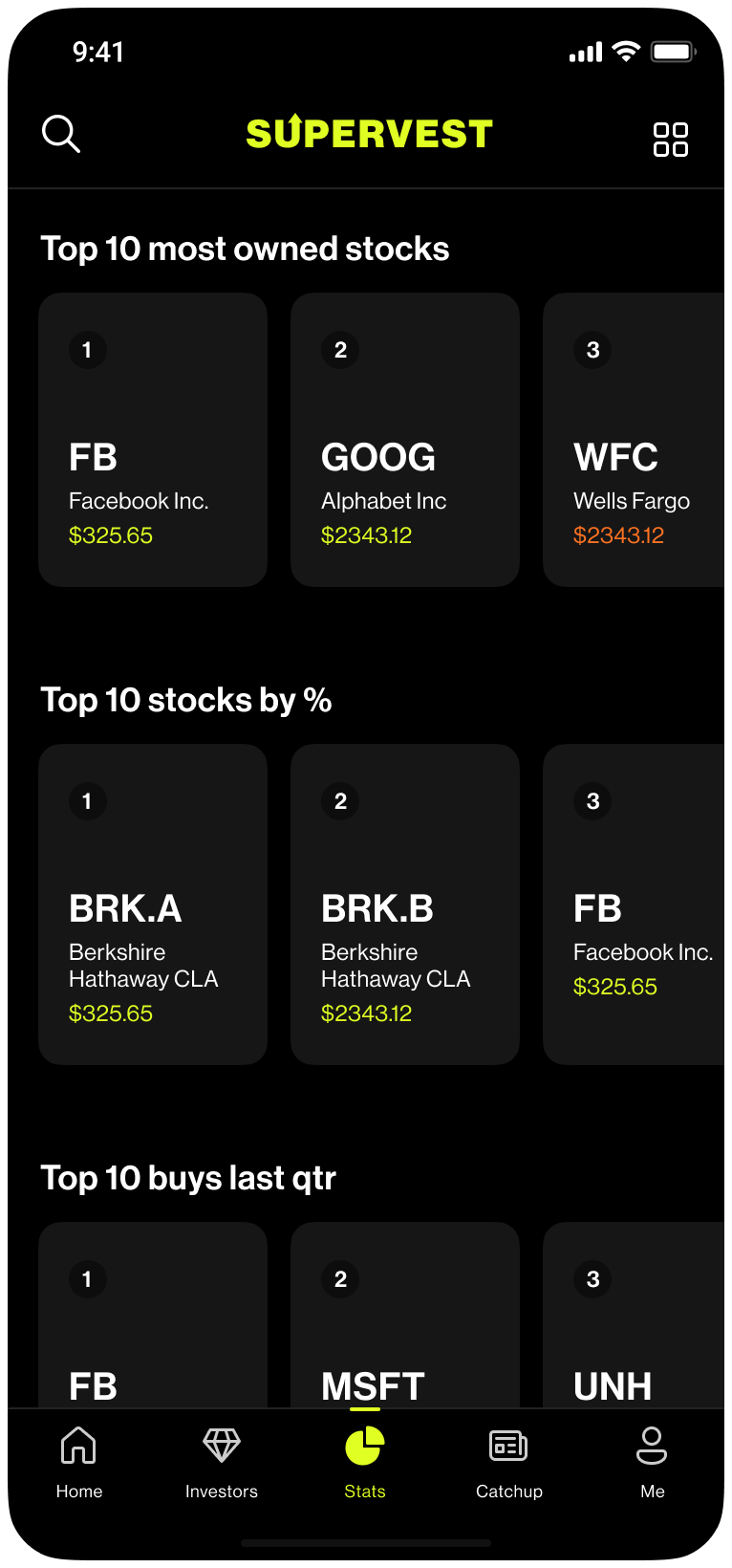 Aggregate stats screen one