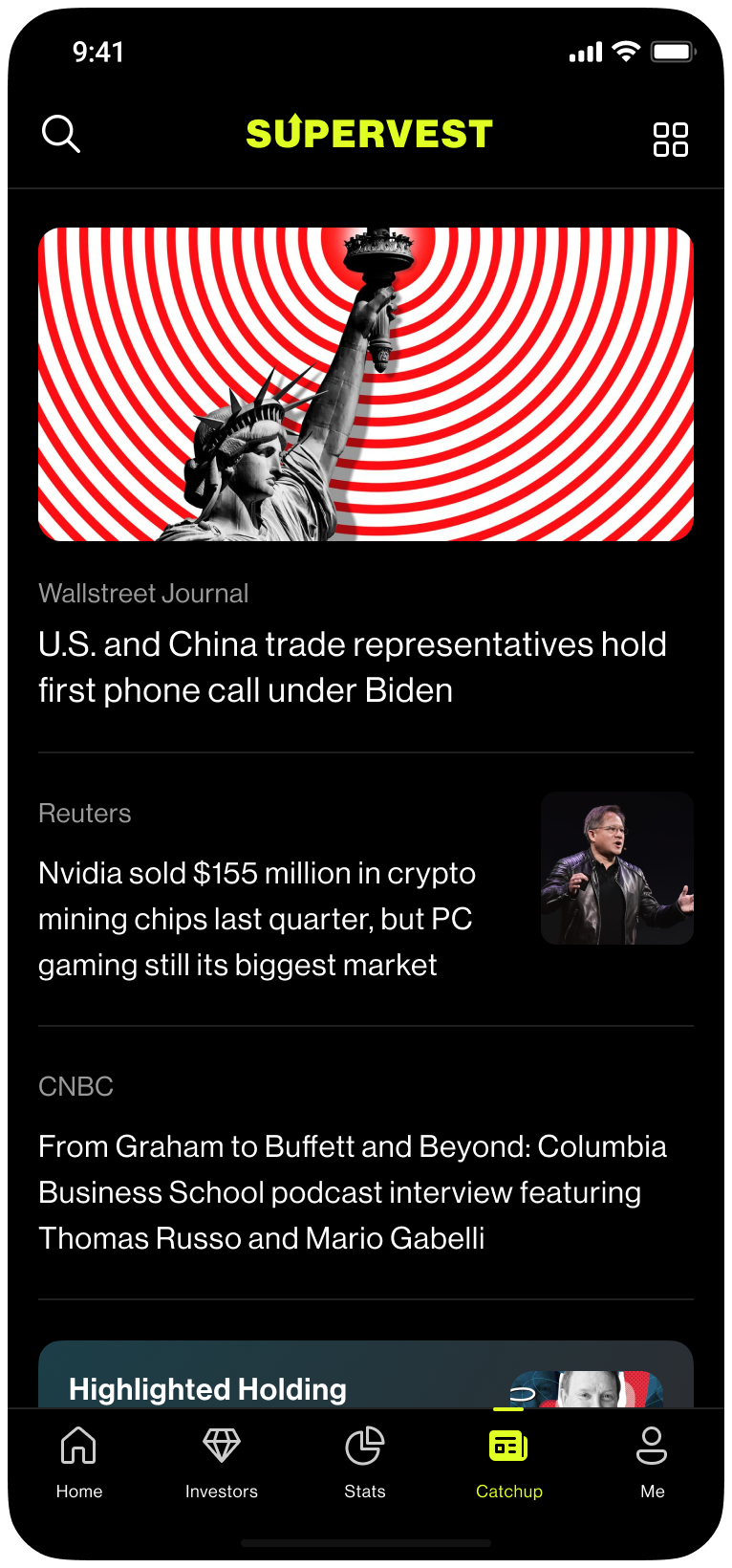 News feed screen one