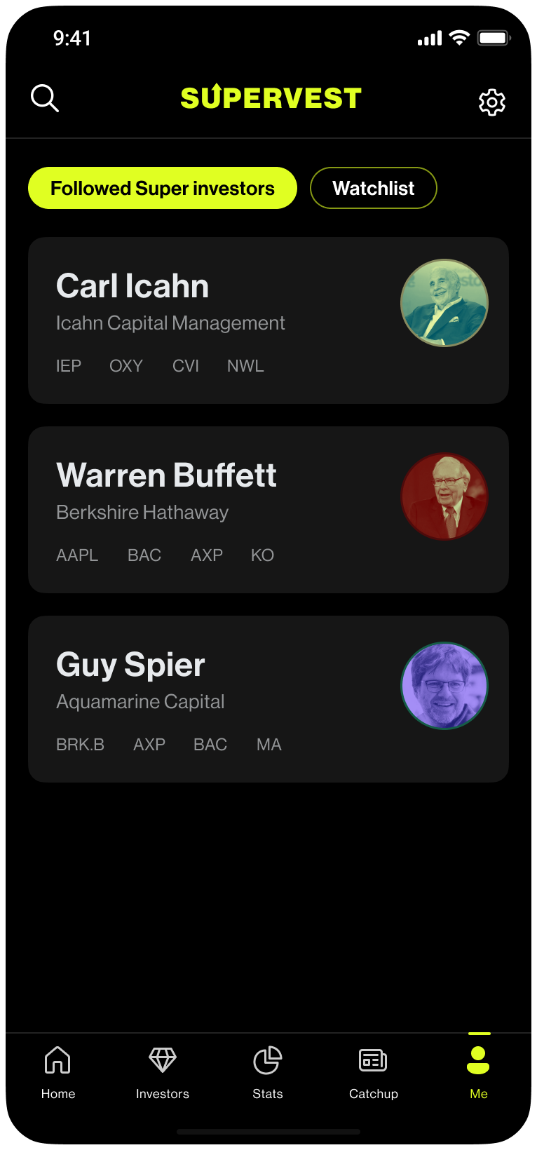 Following investors and stocks