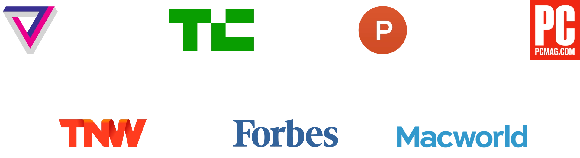 Press logos: The Verge, TechCrunch, PCMag