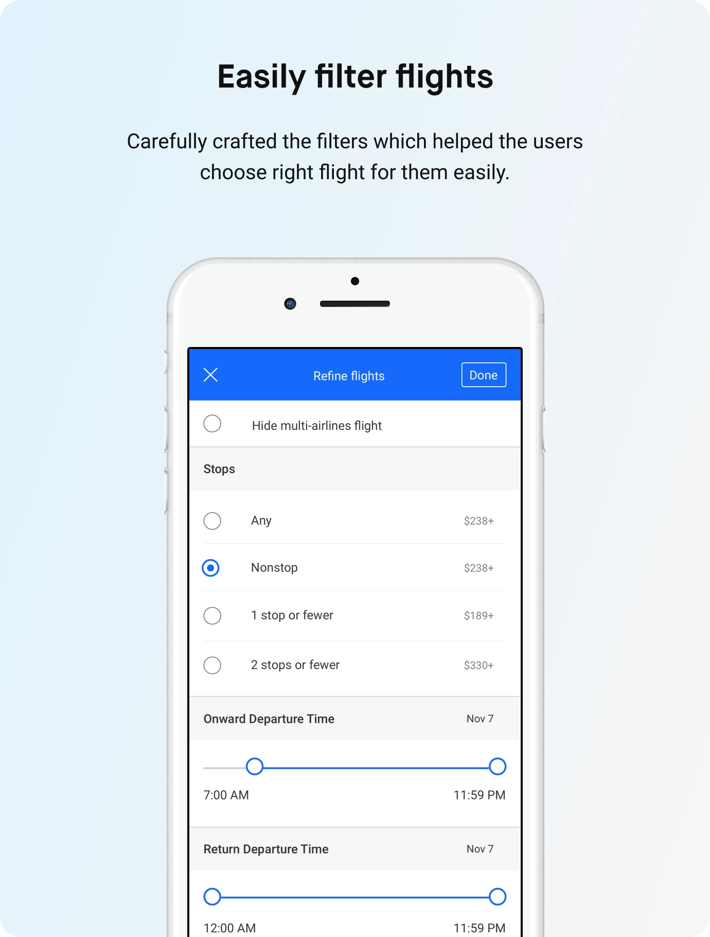 Flight booking mobile screen three