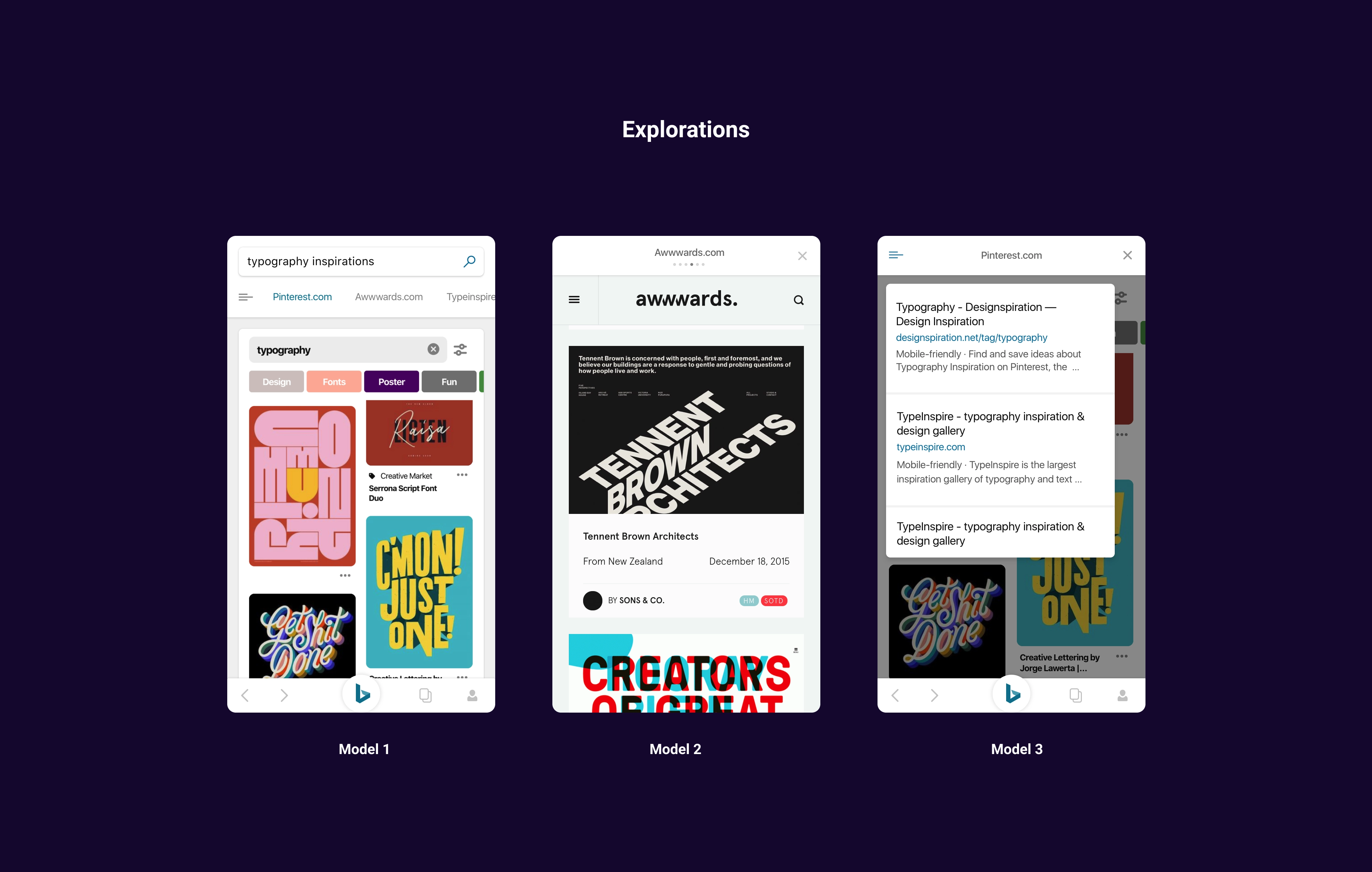 Search result model explorations
