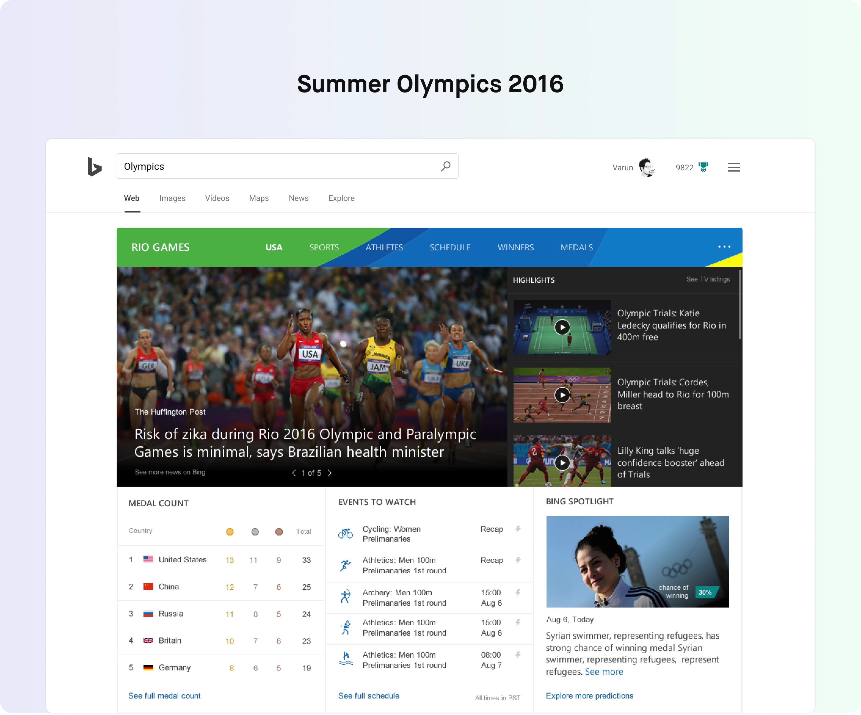 Olympics hub experience