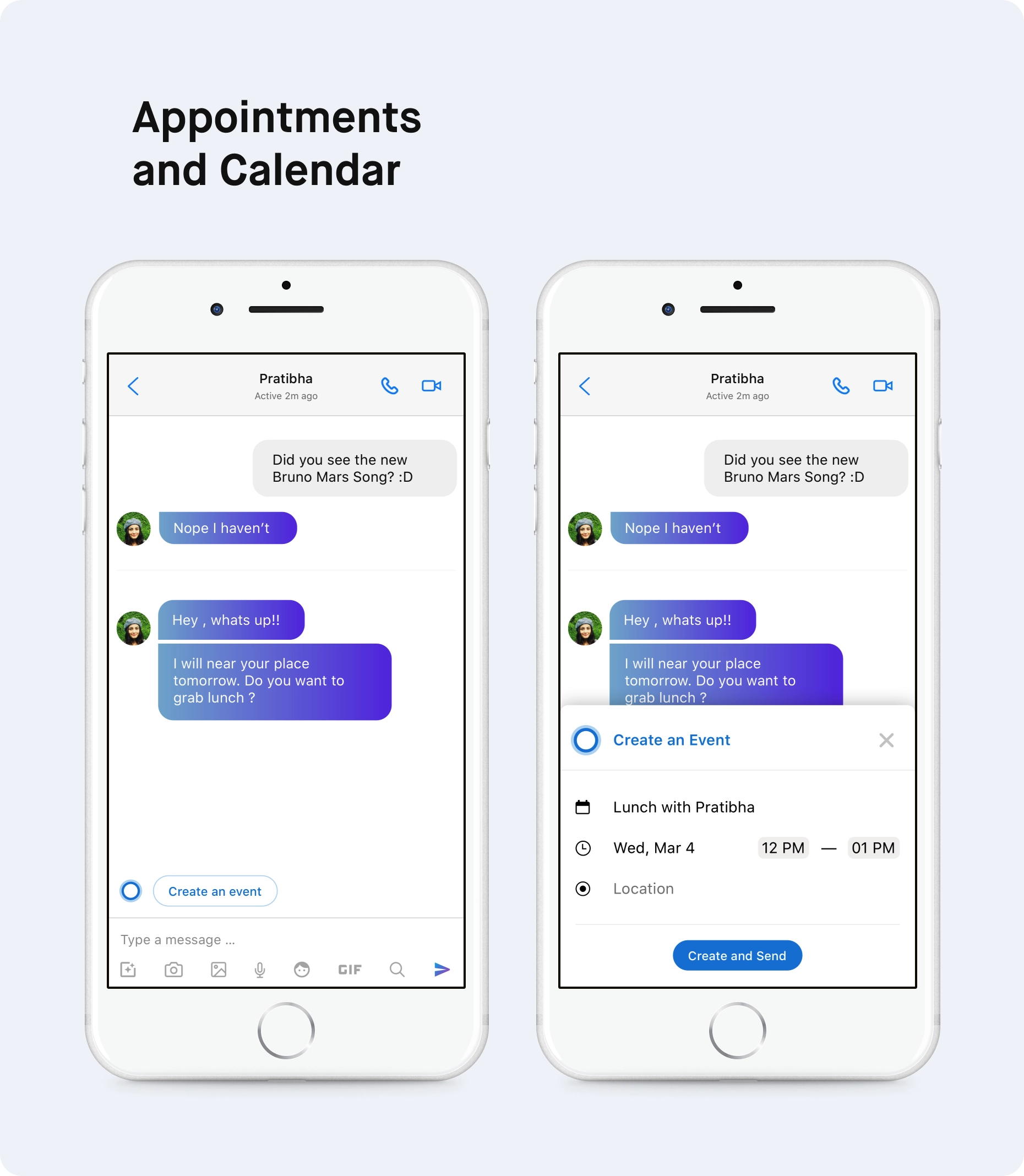 Suggestion cards in a chat